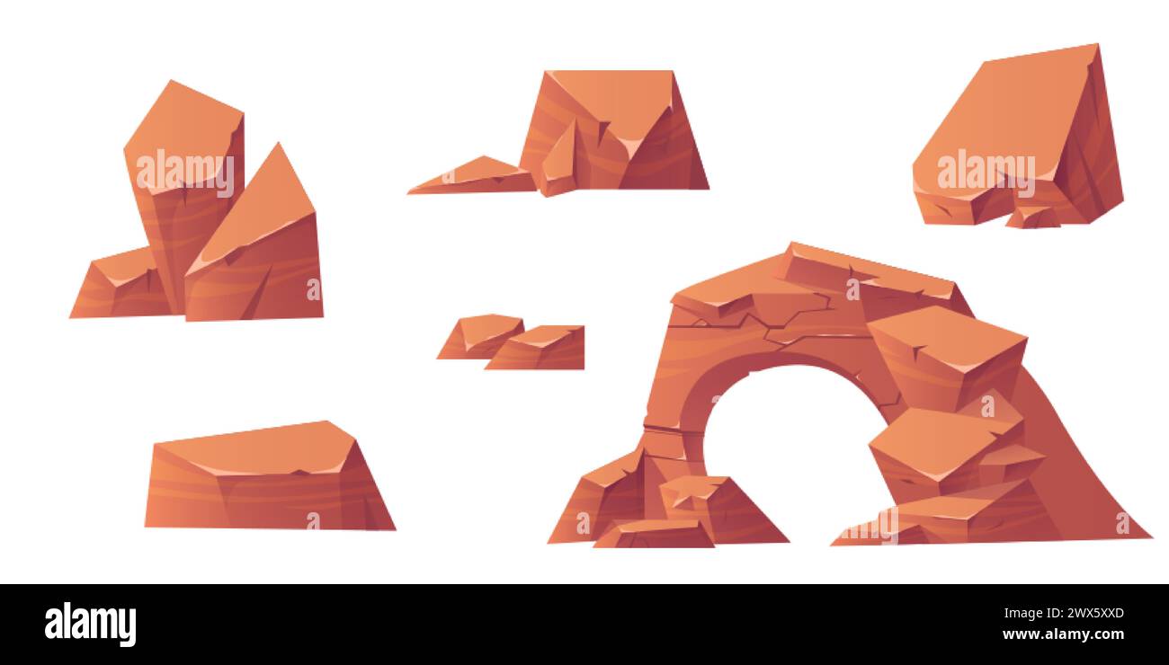 Pierres rocheuses serties isolées sur fond blanc. Illustration vectorielle de dessins animés de blocs de grès avec une surface fissurée inégale, des montagnes ou des terres désertiques Illustration de Vecteur Pierres rocheuses serties isolées sur fond blanc. Illustration vectorielle de dessins animés de blocs de grès avec une surface fissurée inégale, des montagnes ou des terres désertiques Illustration de Vecteur