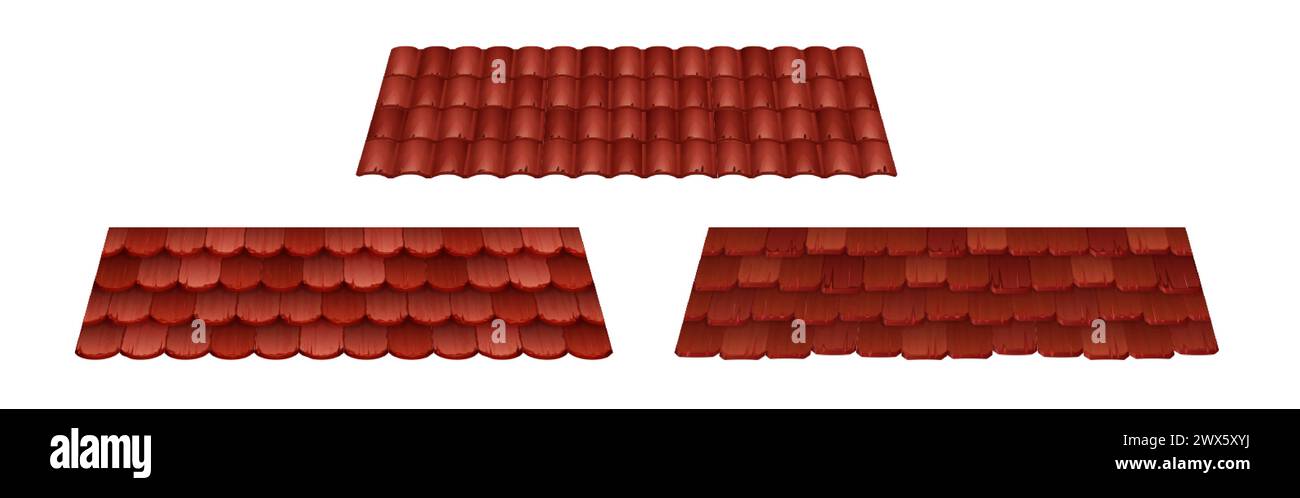 Motif de texture de tuile de toit rouge pour vecteur de dessus de maison. Illustration de bande dessinée sur le toit en argile. Housse en bois de maison dans un design de couleur terre cuite. Sortie classique marron Illustration de Vecteur