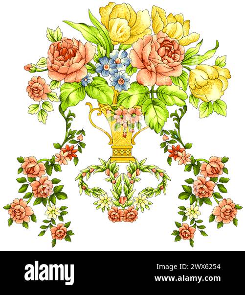 Digital textile Design beau bouquet de fleurs, conception vectorielle Illustration de Vecteur