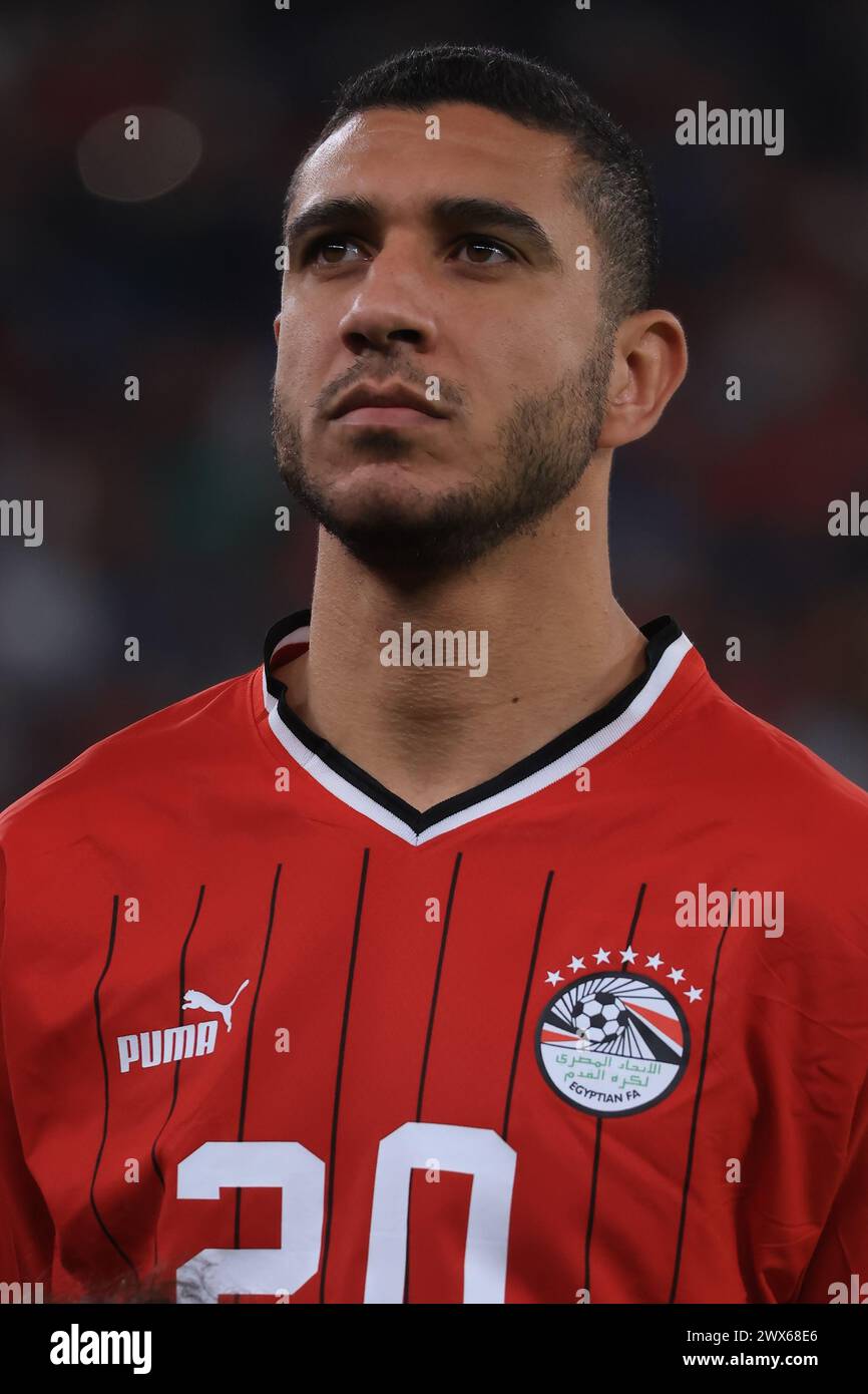 LE CAIRE, ÉGYPTE - MARS 26 : Rami Rabia, de l'Égypte, regarde le match de la FIFA Series 2024 Égypte entre la Croatie et l'Égypte dans la nouvelle capitale administrative Banque D'Images