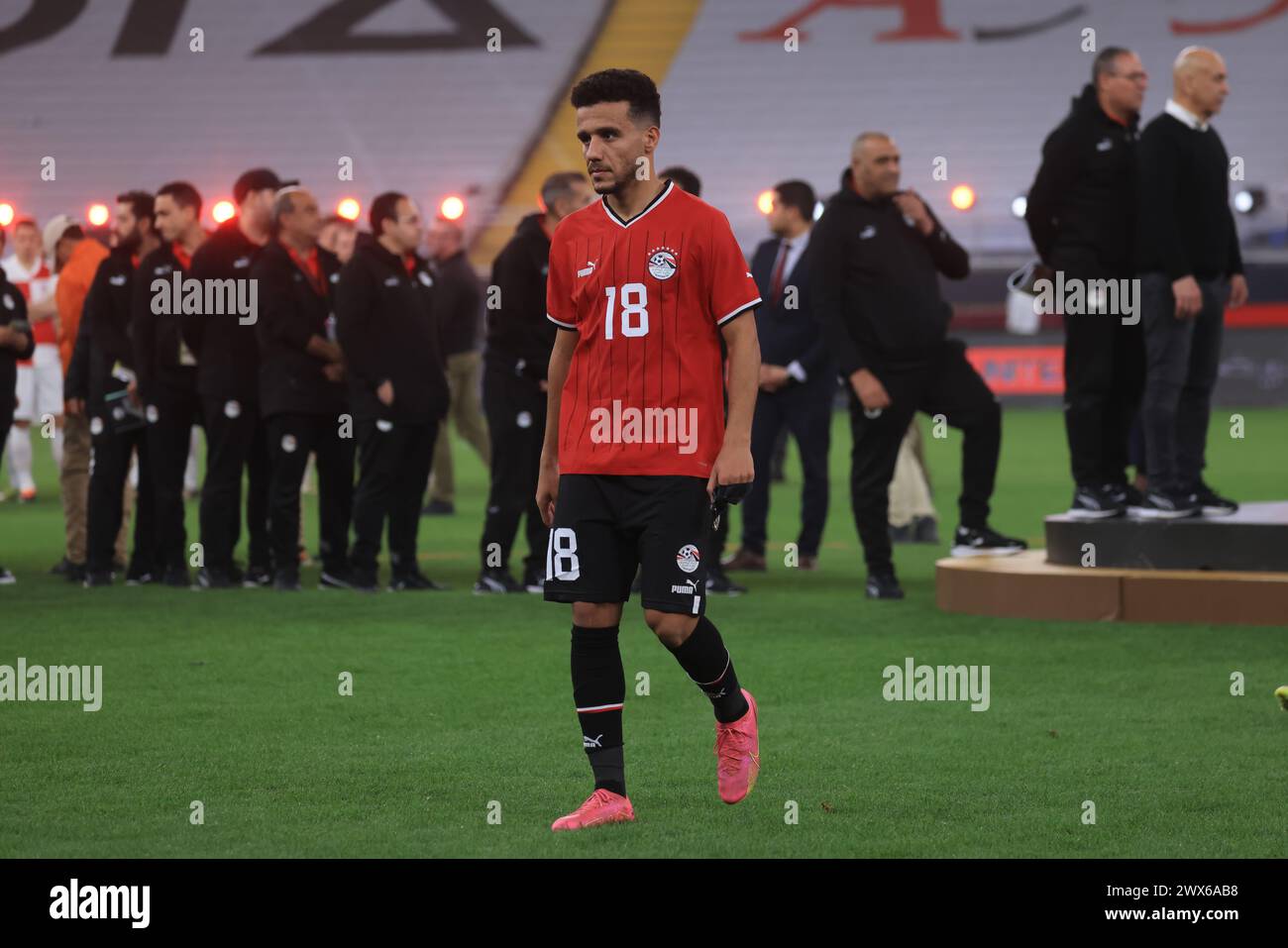 LE CAIRE, ÉGYPTE - MARS 26 : Mostafa Fathi, de l'Égypte, lors du match de la FIFA Series 2024 Égypte opposant la Croatie à l'Égypte au New administrative Capital Stadiu Banque D'Images