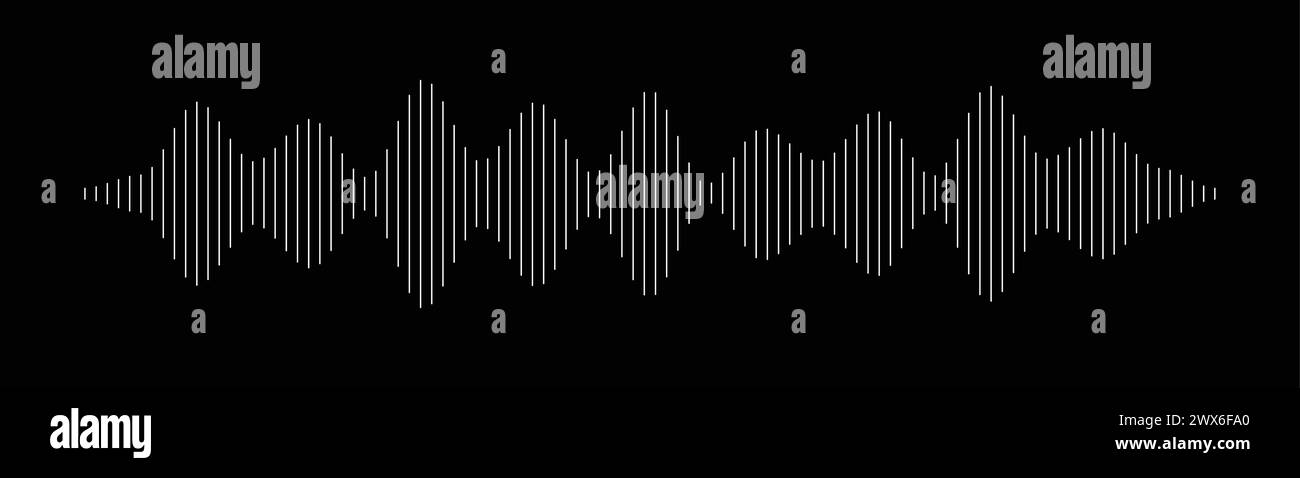 Modèle d'onde sonore. Forme d'onde audio pour radio, podcast, enregistrement musical, vidéo, médias sociaux. Fond noir. Illustration de Vecteur
