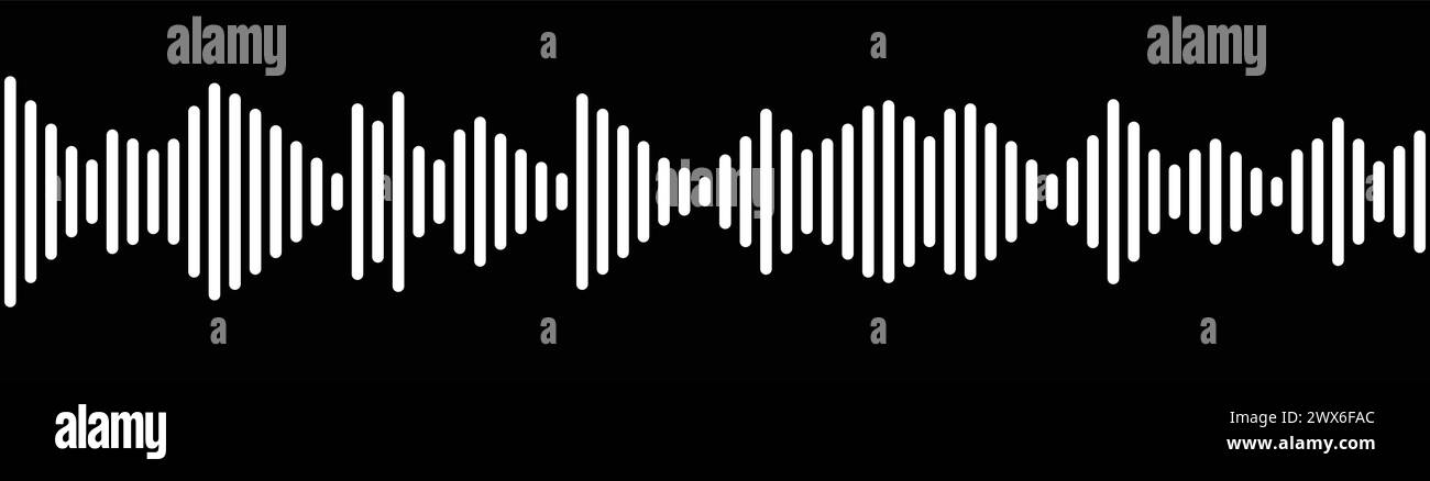 Motif d'onde sonore homogène. Forme d'onde audio pour radio, podcast, enregistrement musical, vidéo, médias sociaux. Fond noir. Illustration de Vecteur