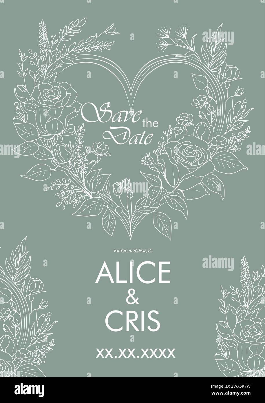 Invitation de mariage, enregistrez le modèle de carte de date. Illustration de Vecteur