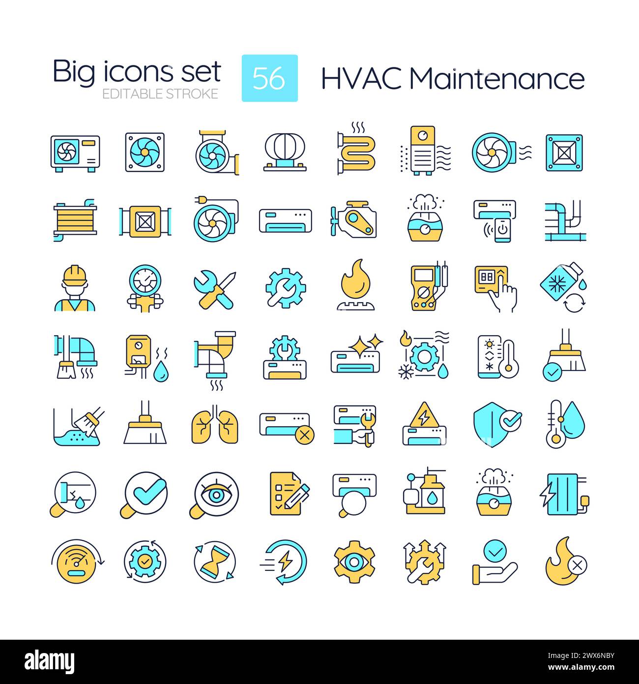 Icônes de couleur RVB de maintenance HVAC définies Illustration de Vecteur