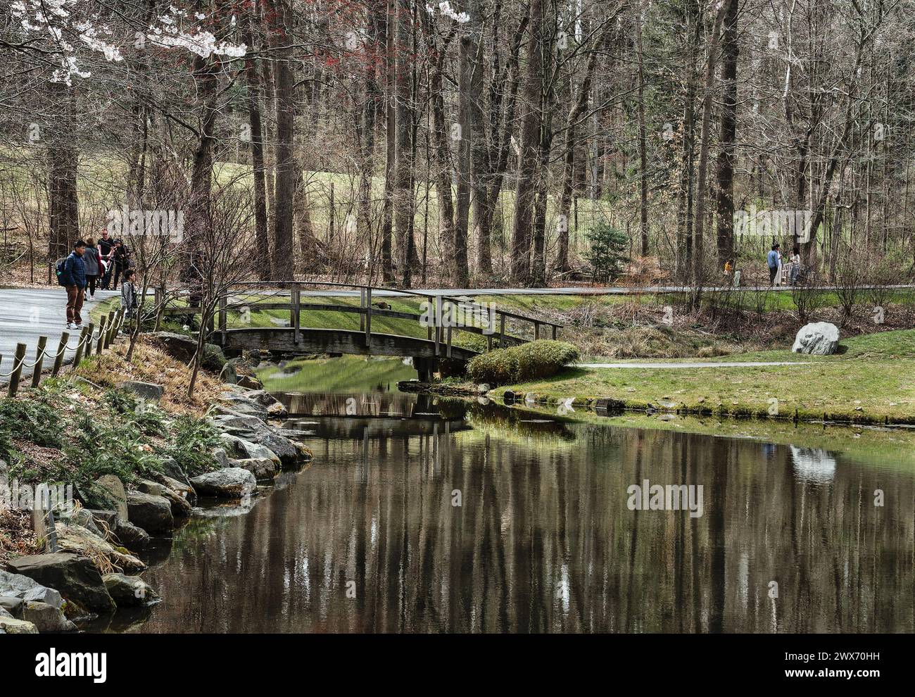 Un pont en bois dans un parc Banque D'Images