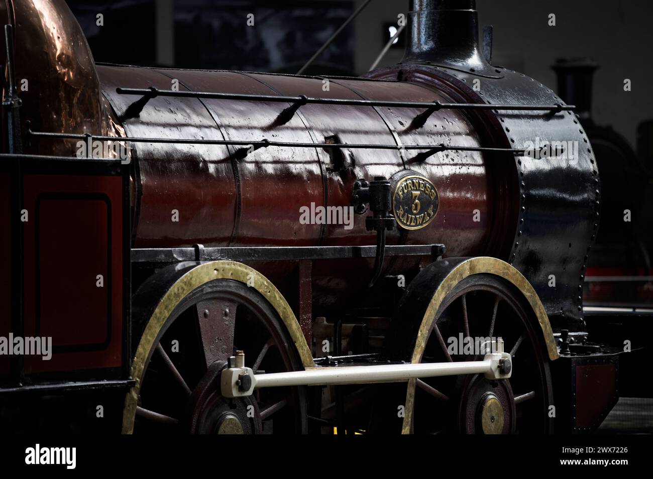 Musée national des chemins de fer, York. Mars 2024 locomotive à vapeur et tendre, No 3, 'Coppernob', 0-4-0, pour Furness Railway, conçu par E Bury, construit par Bur Banque D'Images