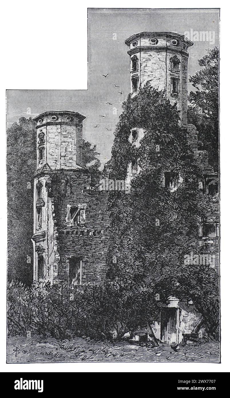 Ruines de Wothorpe Towers près de Stamford, Lincolnshire au XIXe siècle. Illustration en noir et blanc de « notre propre pays » publiée par Cassell, Petter, Galpin & Co. Fin du XIXe siècle. Banque D'Images