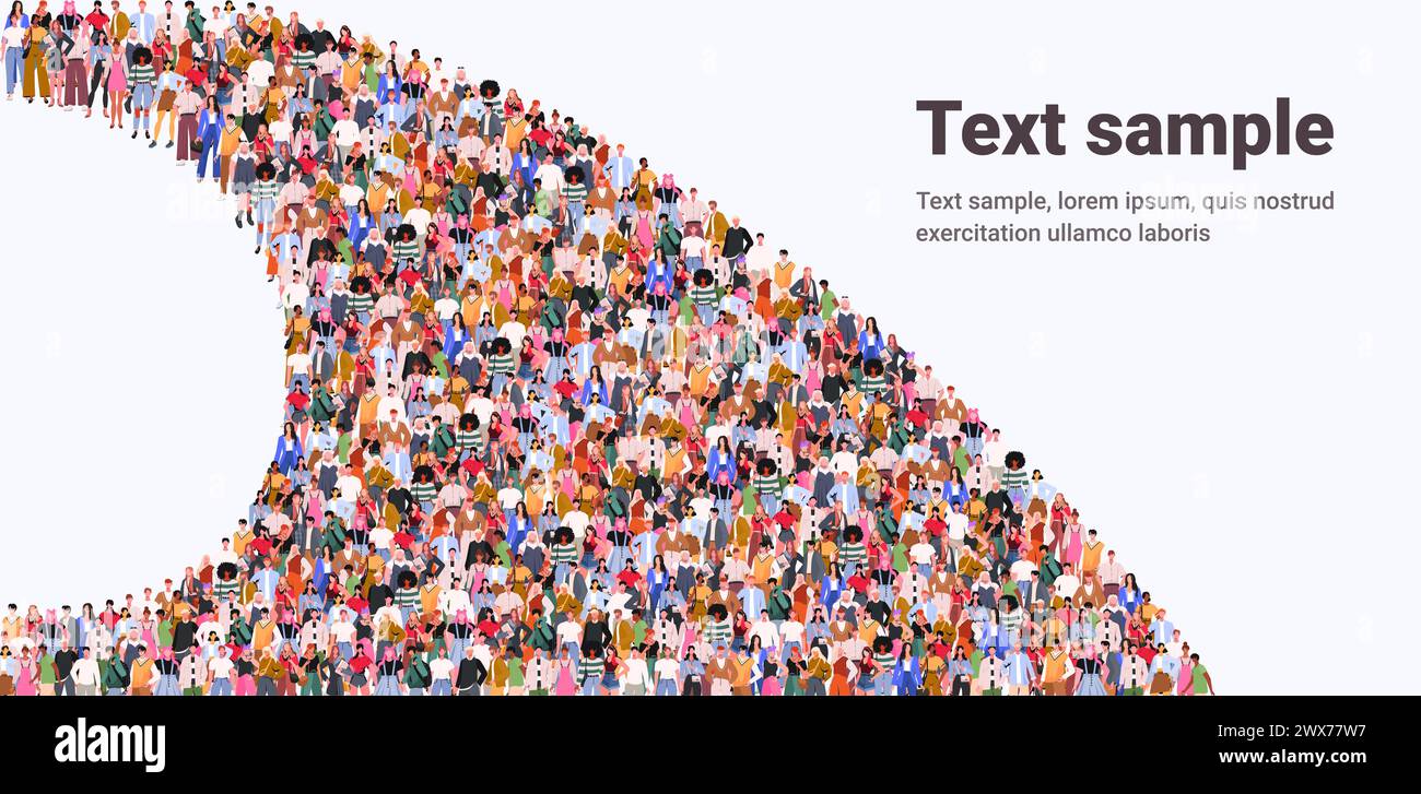 Un grand groupe de gens d'affaires élégants vêtements décontractés sont debout dans la ligne. Foule. Foule de touristes, réfugiés, hommes, femmes faisant la queue. Banque D'Images