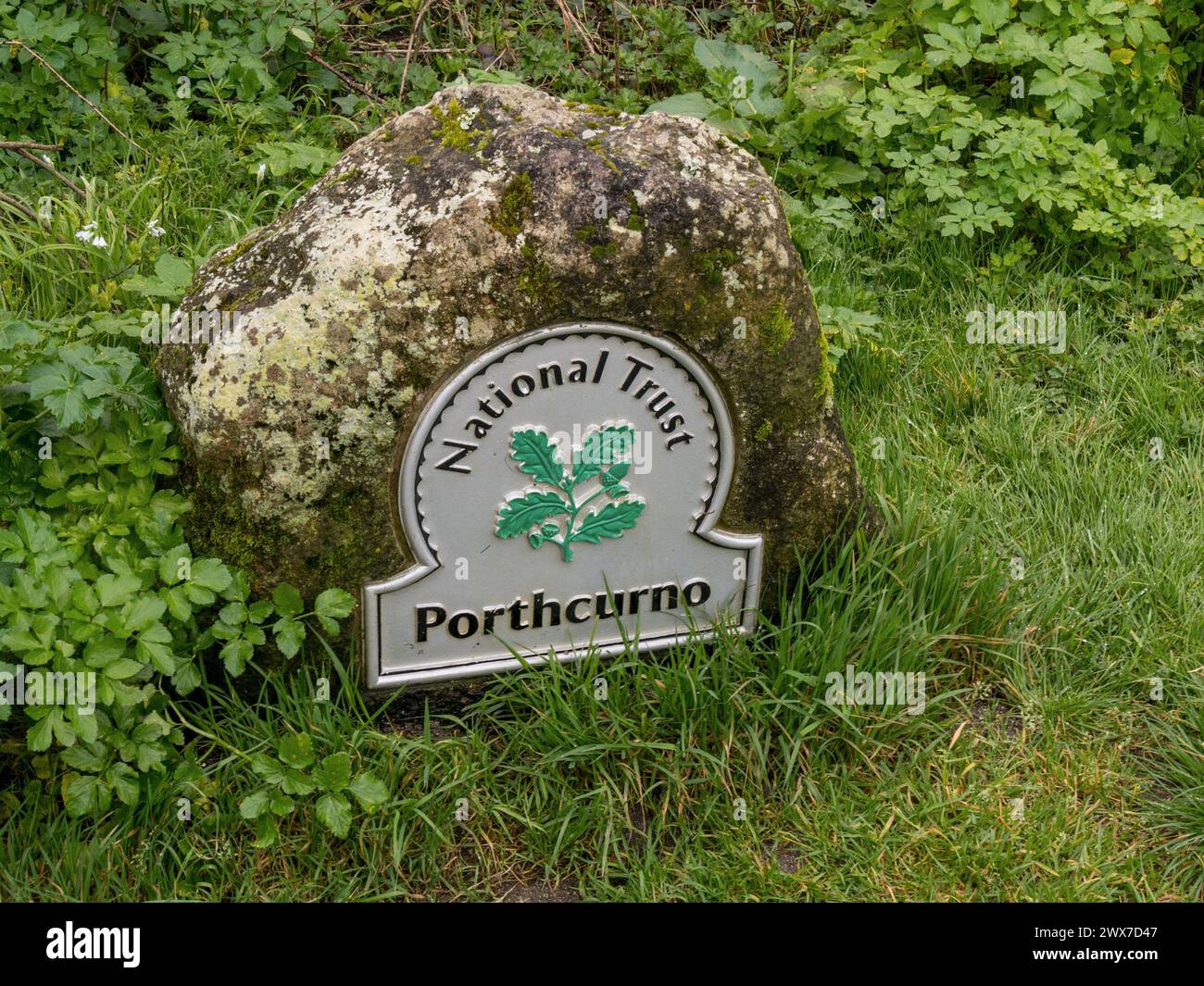 Panneau National Trust à Porthcurno, Cornwall, Angleterre, Royaume-Uni Banque D'Images