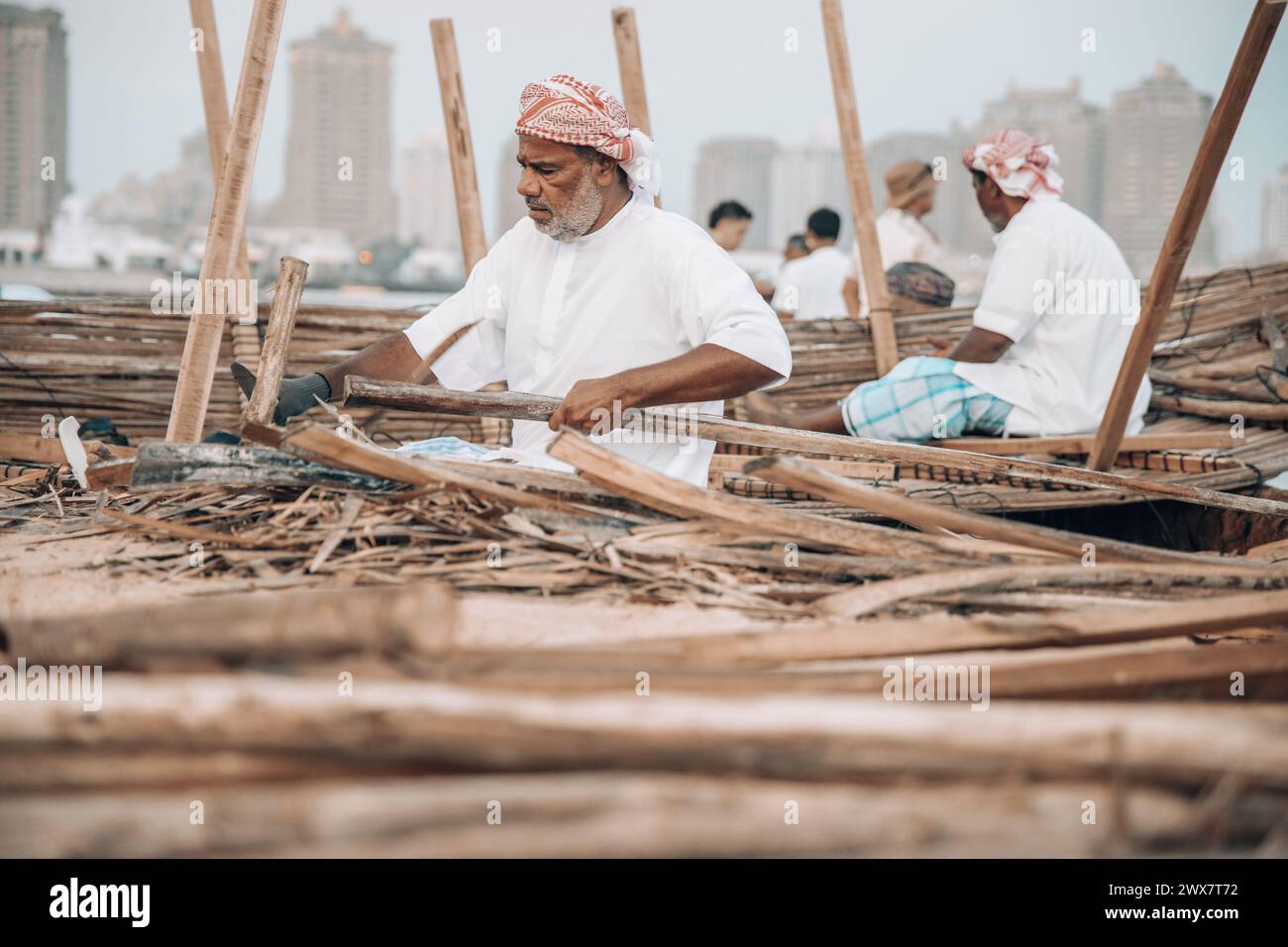 Dhow bois bateau fabricant. Construction dhow bateau. Foyer sélectif Banque D'Images