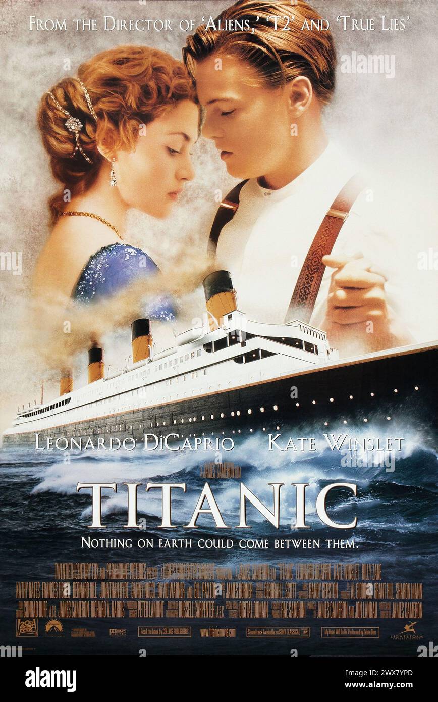 Titanic année : 1997 USA réalisateur : James Cameron Leonardo DiCaprio, Kate Winslet affiche américaine Banque D'Images
