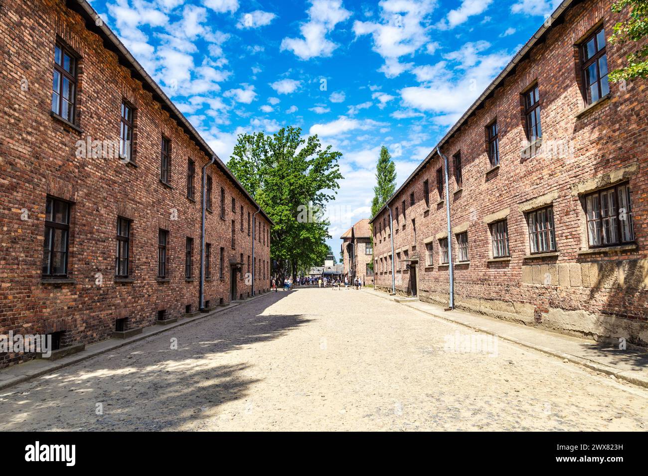 Caserne des prisonniers au camp de concentration d'Auschwitz I, Pologne Banque D'Images