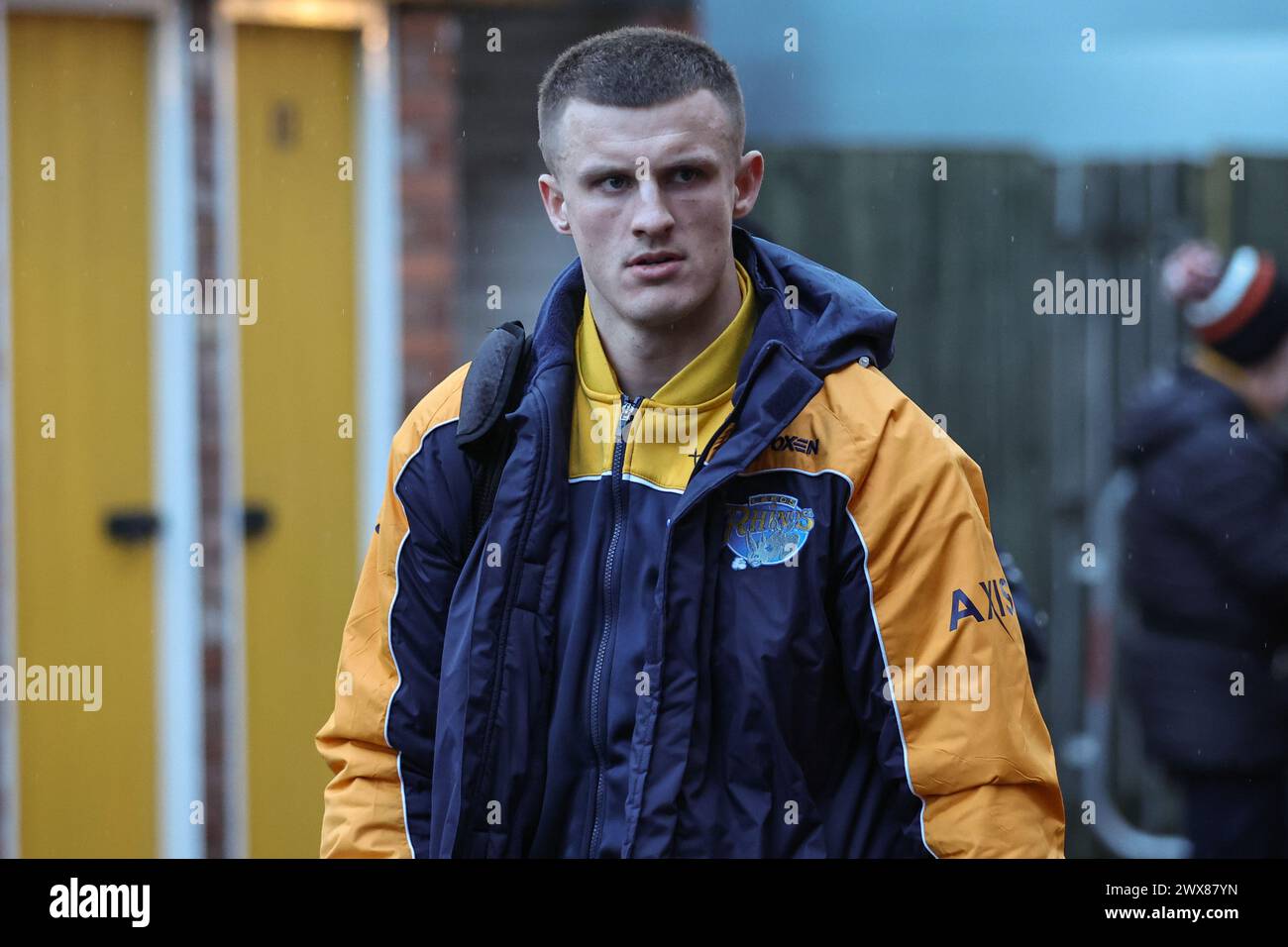 Ash Handley de Leeds Rhinos arrive lors du match Betfred Super League Round 6 Castleford Tigers vs Leeds Rhinos à la Mend-A-Hose Jungle, Castleford, Royaume-Uni, 28 mars 2024 (photo de Mark Cosgrove/News images) Banque D'Images