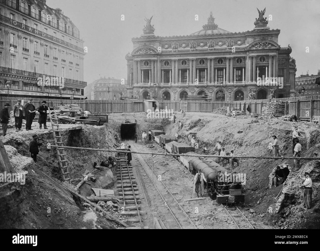 Métro parisien construction - place de l'Opéra - c 1902 Banque D'Images