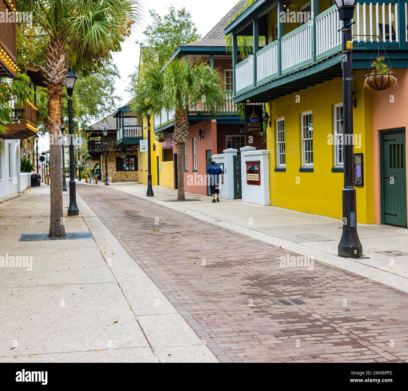 Commerces le long de la rue historique George dans la vieille ville, vieille ville Augustine, Floride, États-Unis Banque D'Images