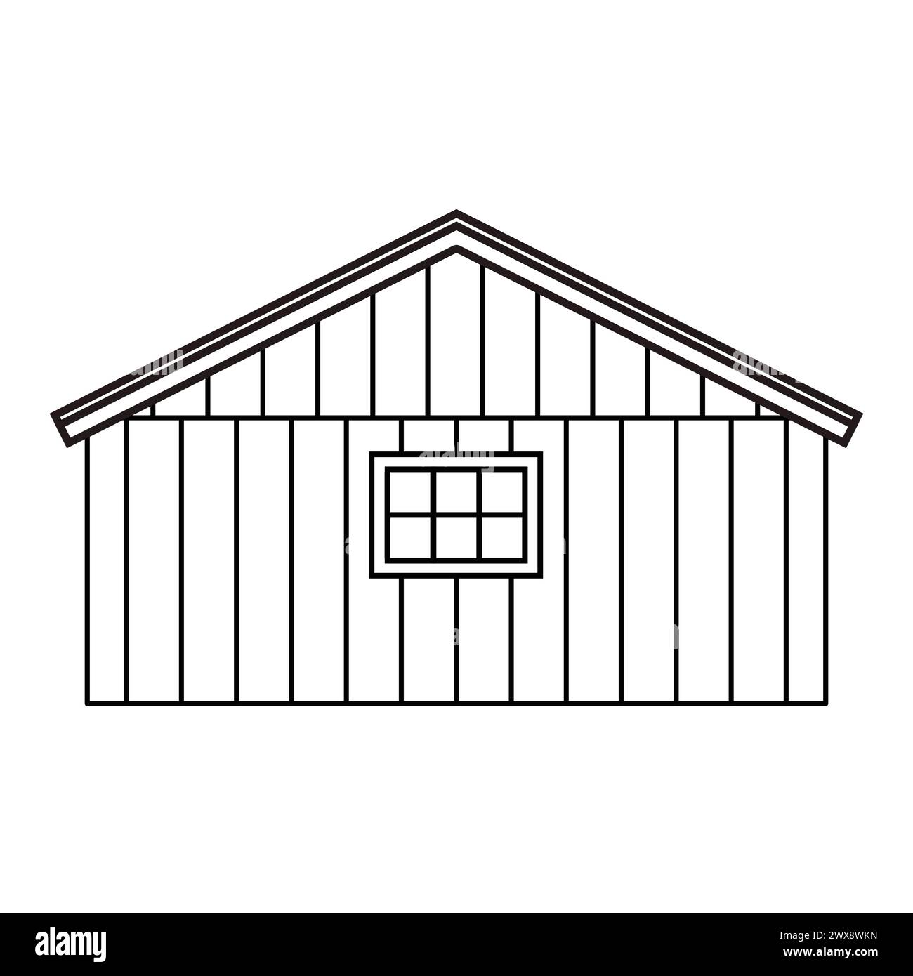 Noir blanc petite grange en bois simple ligne monochrome. Illustration vectorielle isolée sur fond blanc pour livre de coloriage Illustration de Vecteur