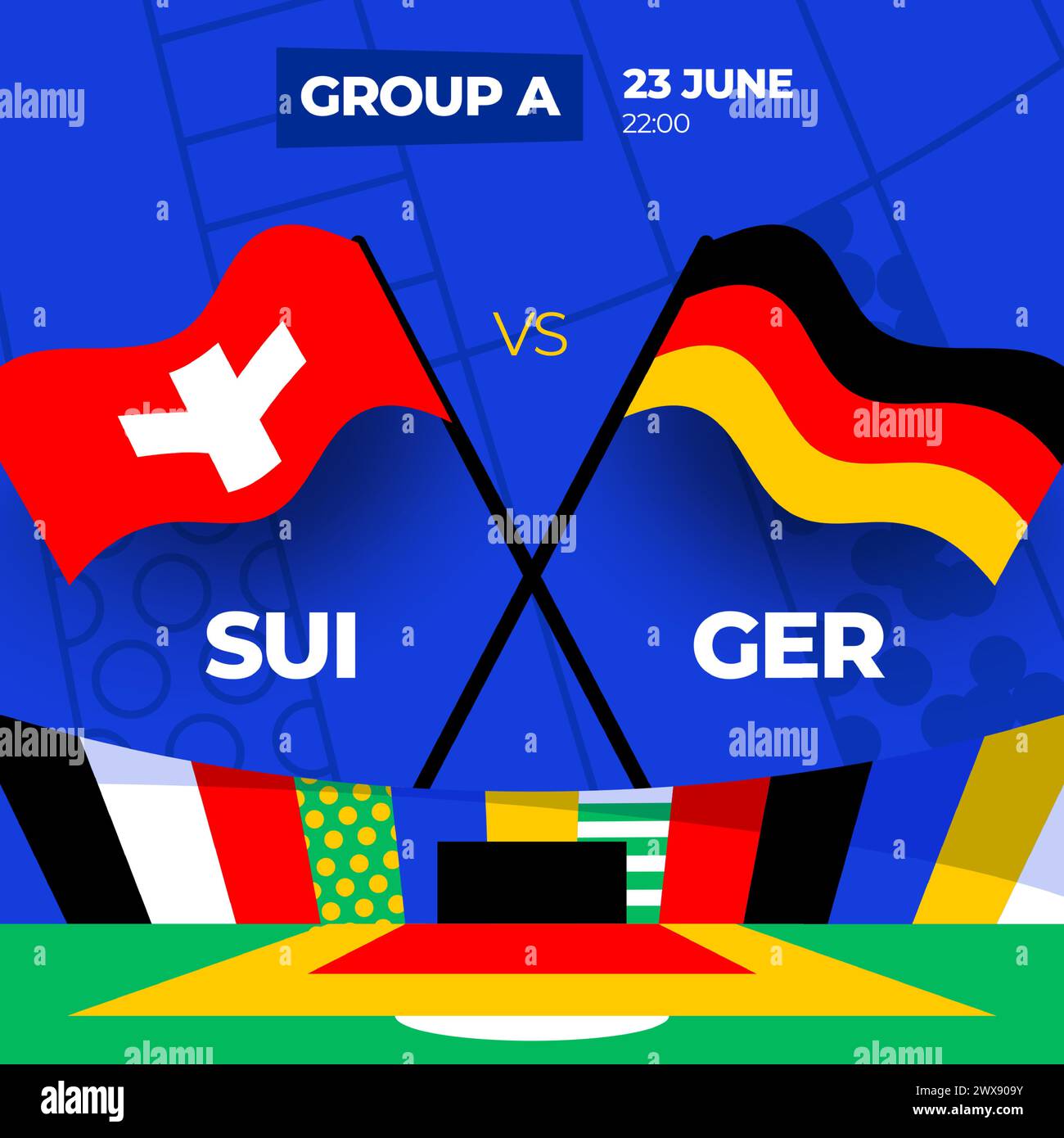 Suisse vs Allemagne football 2024 match versus. 2024 match de championnat en phase de groupes contre équipes intro sport contexte, compétition de championnat. Illustration de Vecteur