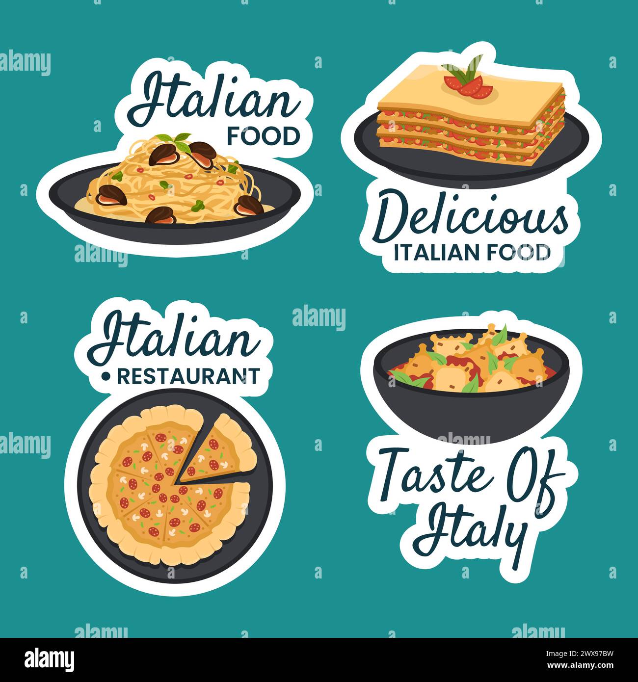 Illustration de fond des modèles dessinés à la main à l'aide d'étiquettes alimentaires italiennes Illustration de Vecteur