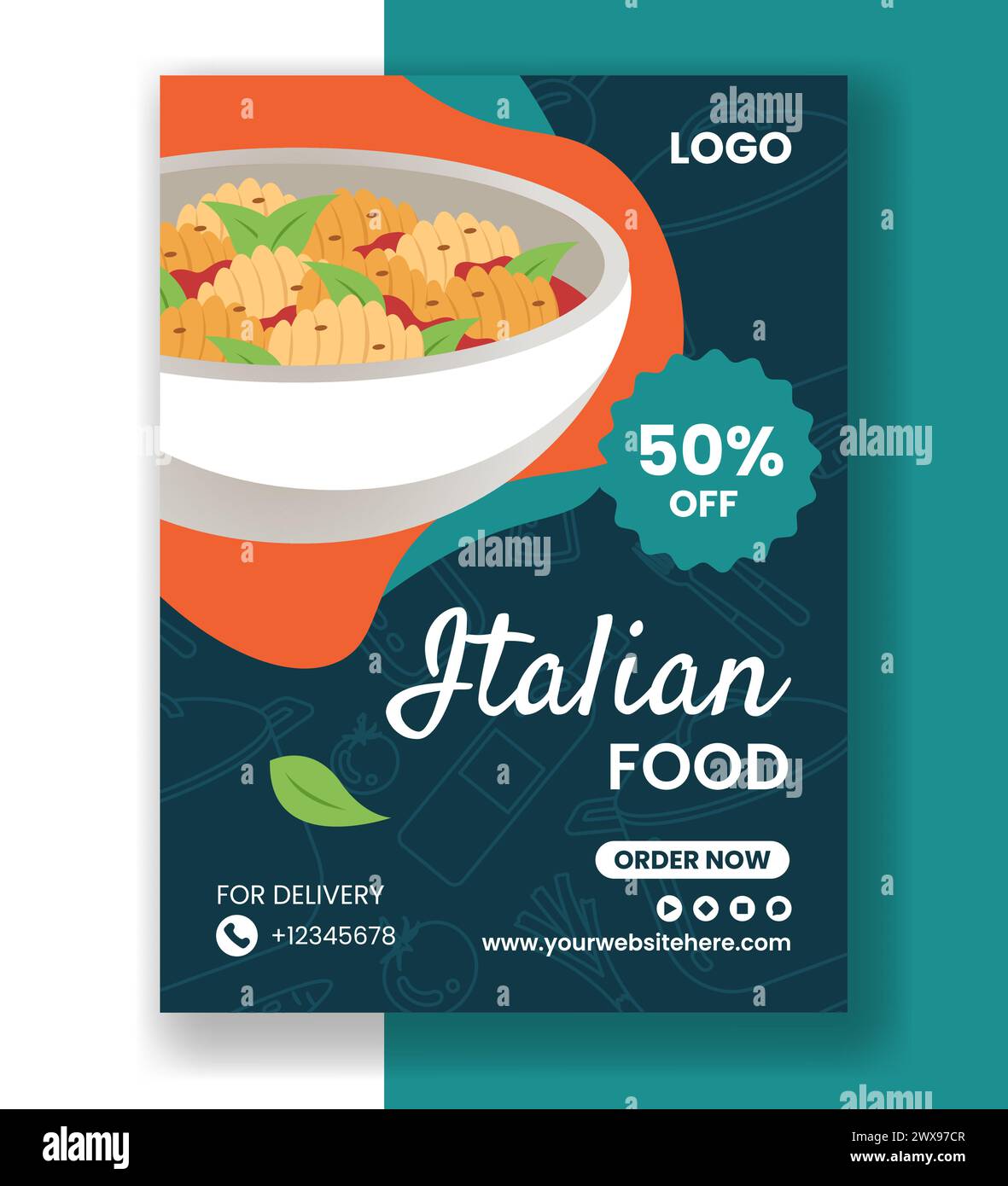 Affiche verticale de nourriture italienne dessin animé plat modèles dessinés à la main illustration de fond Illustration de Vecteur