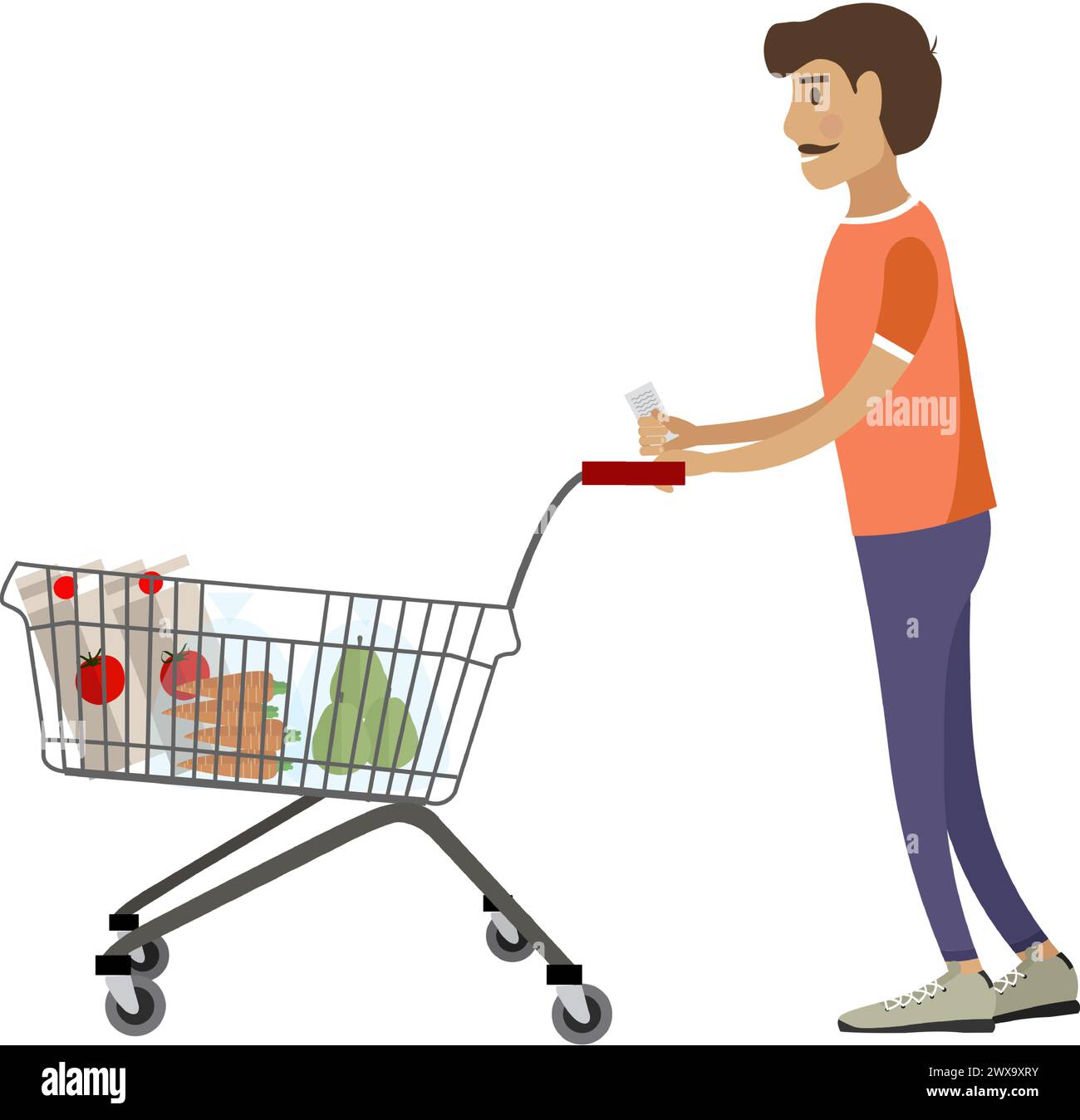 Homme faisant des achats à l'icône de vecteur de magasin d'épicerie isolé sur blanc Illustration de Vecteur