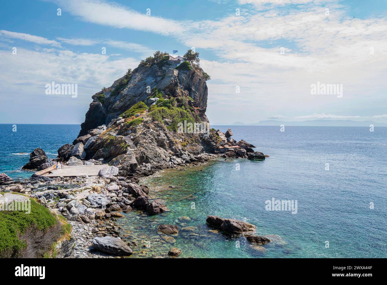L'église Mamma Mia sur l'île grecque de Skopelos Banque D'Images