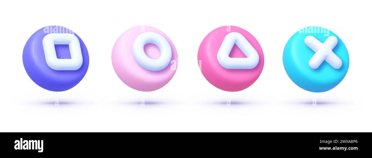 Abstrait 3d pour la conception de jeux informatiques. Formes de carrés, triangles, cercles et croix couramment utilisés pour les commandes de console de jeu. Illustration vectorielle Illustration de Vecteur