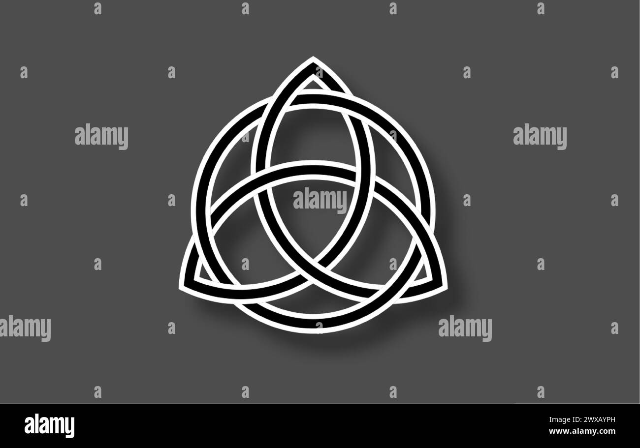 Logo géométrique Triquetra, nœud Trinity, symbole Wiccan pour la protection. Nœud celtique noir et blanc vecteur isolé sur fond gris. Wicca divination Illustration de Vecteur