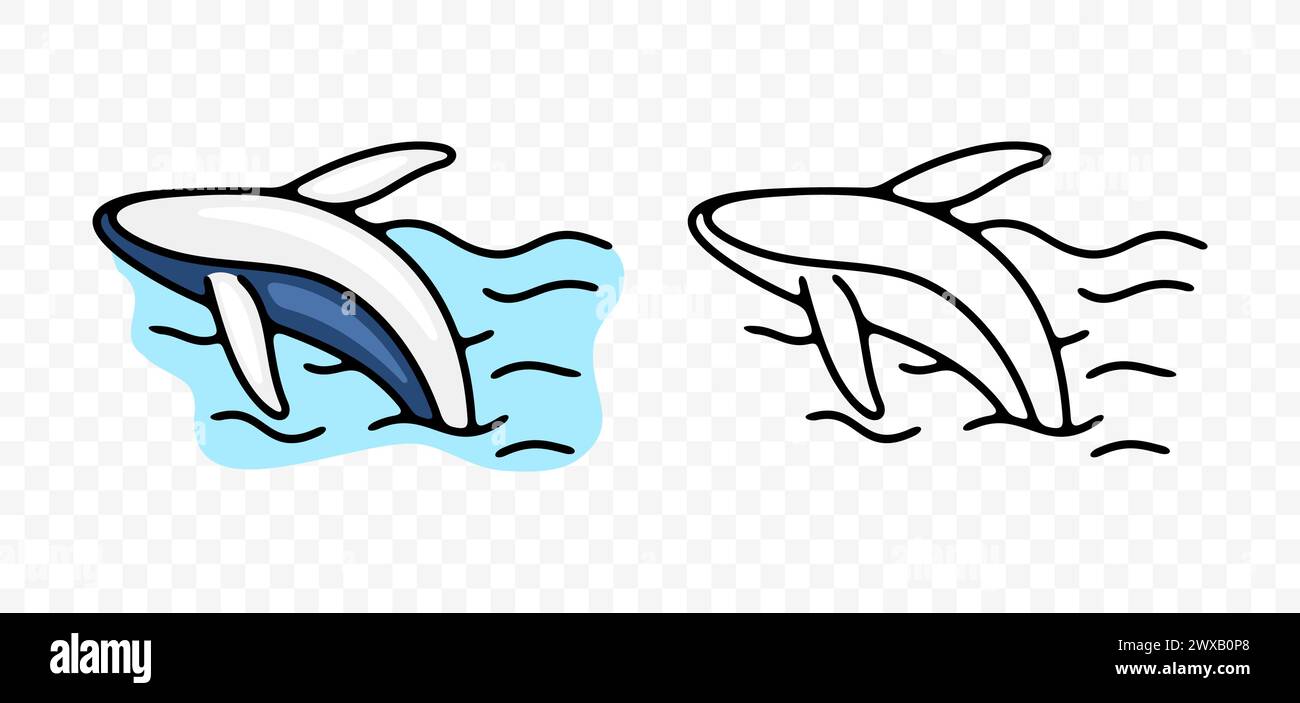 Baleine à bosse ou baleine bleue saute hors de l'eau, design graphique. Animaux, poissons, écosystème, océan et mer avec des vagues, conception vectorielle Illustration de Vecteur