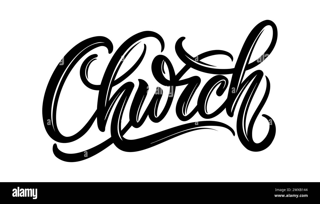 Église - inscription calligraphique sur fond blanc. Illustration vectorielle. Illustration de Vecteur