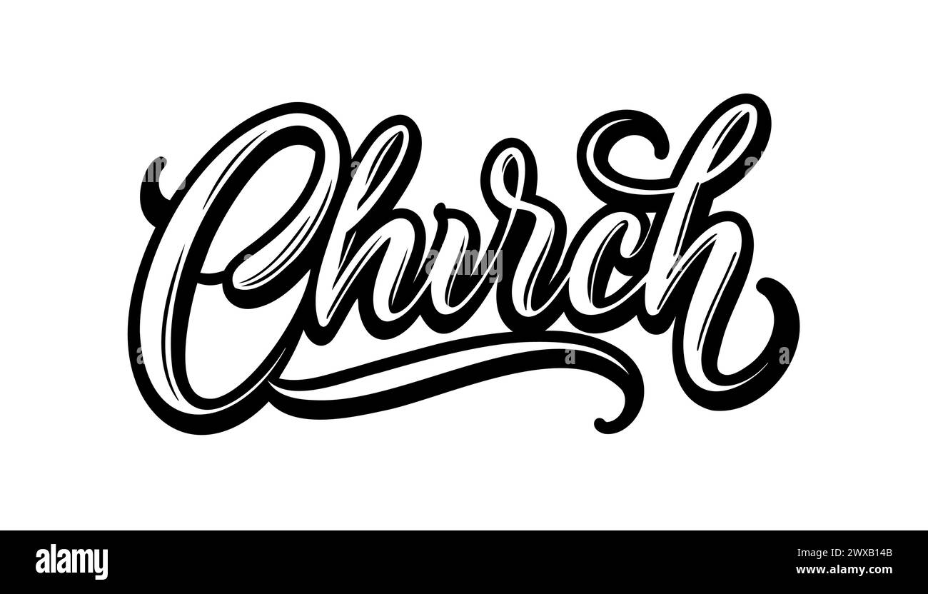 Église - inscription calligraphique sur fond blanc. Illustration vectorielle. Illustration de Vecteur