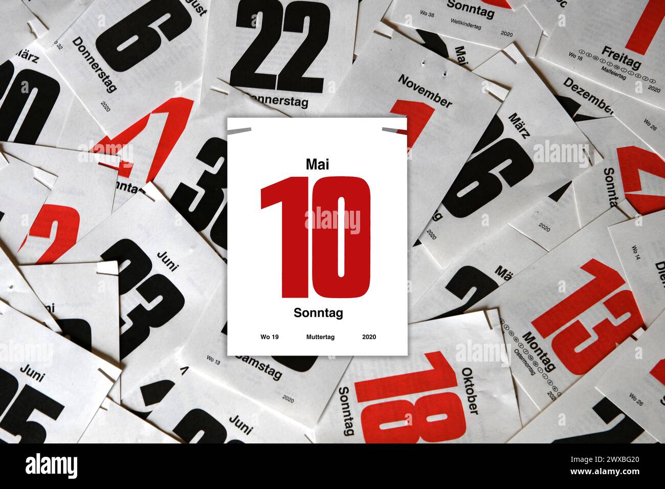 Calendrier, page calendrier, jours, jour, 10 mai, fête des mères, jours calendaires, plusieurs, date, dates Banque D'Images