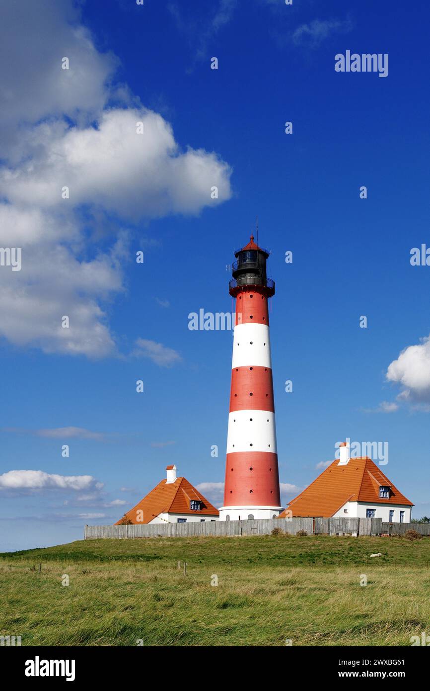 Le phare de Westerhever à proximité de produits Peter Ording, Westerheversand, Schleswig-Holstein, République fédérale d'Allemagne Banque D'Images