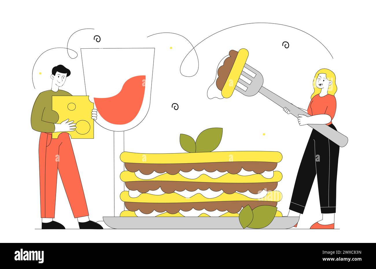 Homme et femme avec lasagne vecteur simple Illustration de Vecteur