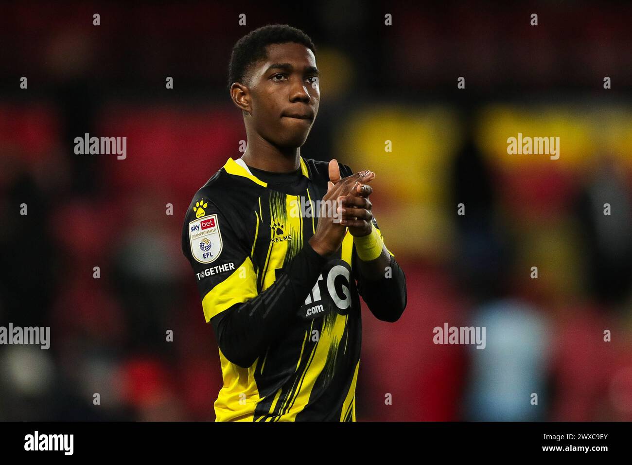 Watford, Royaume-Uni. 29 mars 2024. Watford's Yaser Asprilla lors du match Watford FC vs Leeds United FC SKY Bet EFL Championship à Vicarage Road, Watford, Angleterre, Royaume-Uni le 29 mars 2024 Credit : Every second Media/Alamy Live News Banque D'Images