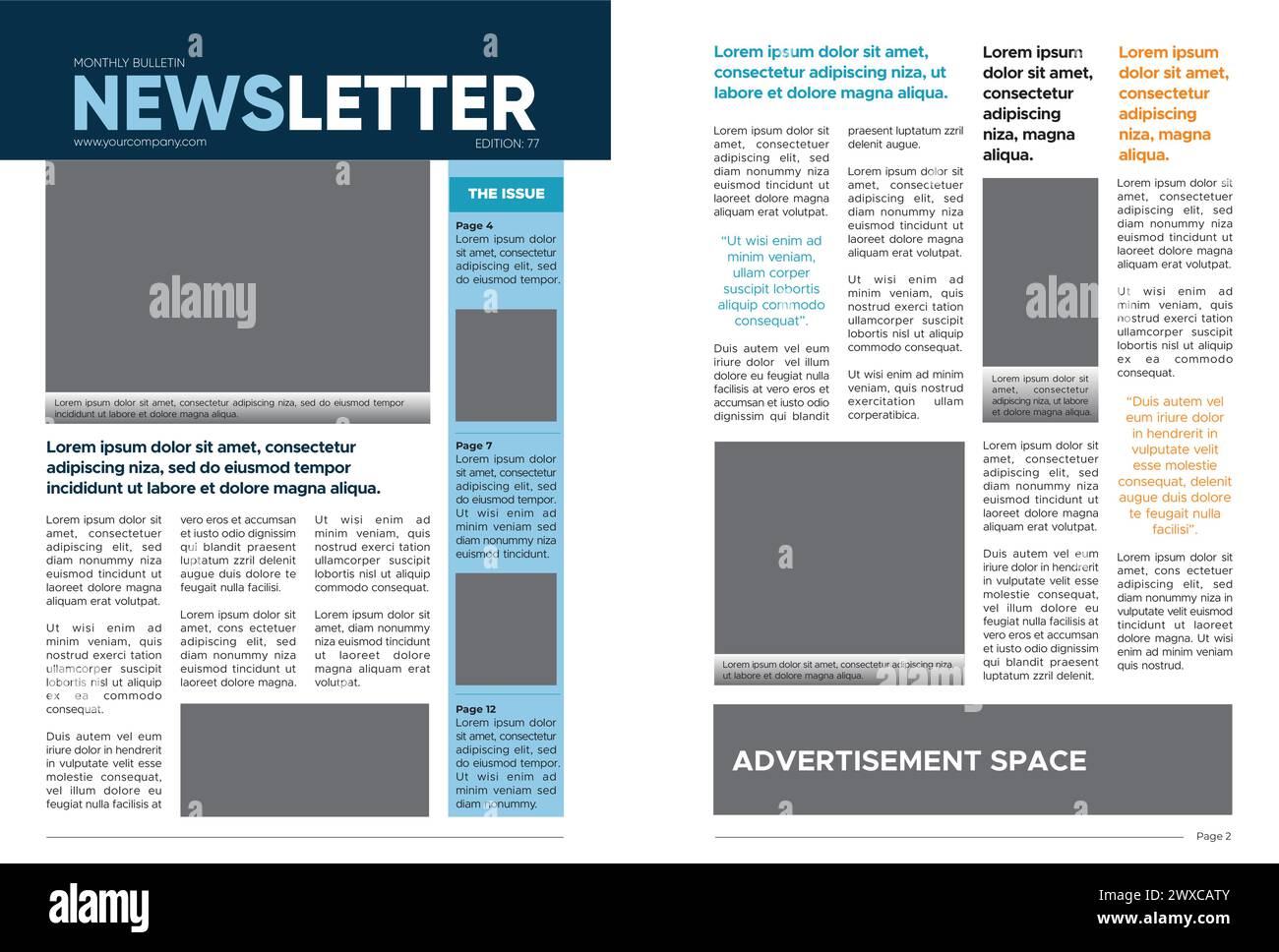 Bulletin mensuel. Disposition éditoriale. Illustration de Vecteur