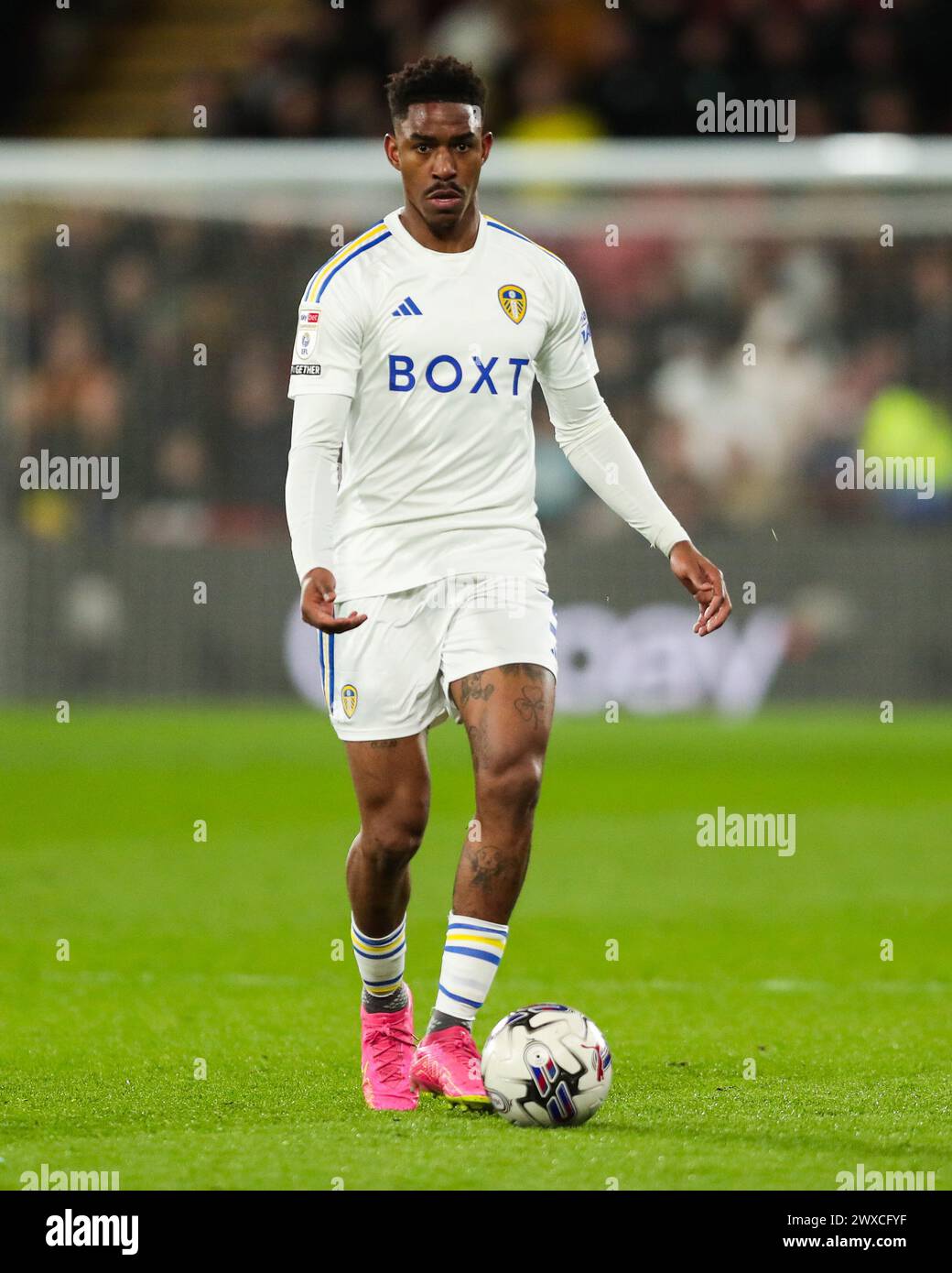 Watford, Royaume-Uni. 29 mars 2024. Jaidon Anthony de Leeds United en action lors du match du Watford FC vs Leeds United FC SKY BET EFL Championship à Vicarage Road, Watford, Angleterre, Royaume-Uni le 29 mars 2024 Credit : Every second Media/Alamy Live News Banque D'Images