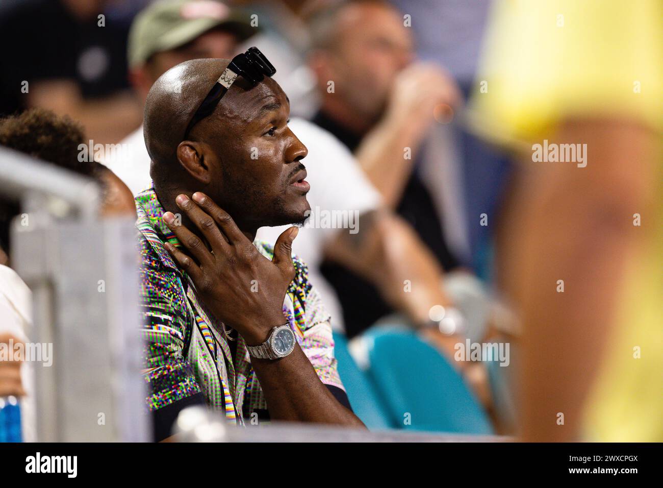 MIAMI GARDENS, FLORIDE - MARS 29 : Kumaru Usman assiste au jour 14 de l'Open de Miami au Hard Rock Stadium le 29 mars 2024 à Miami Gardens, Floride. (Photo de Mauricio Paiz) Banque D'Images