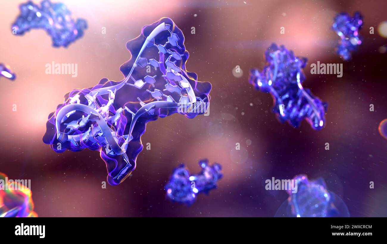 Illustration d'un médicament aptamère. Les aptamères sont une classe spéciale d'acides nucléiques qui peuvent lier des protéines ou d'autres cibles cellulaires et sont des candidats potentiels de médicaments. Banque D'Images