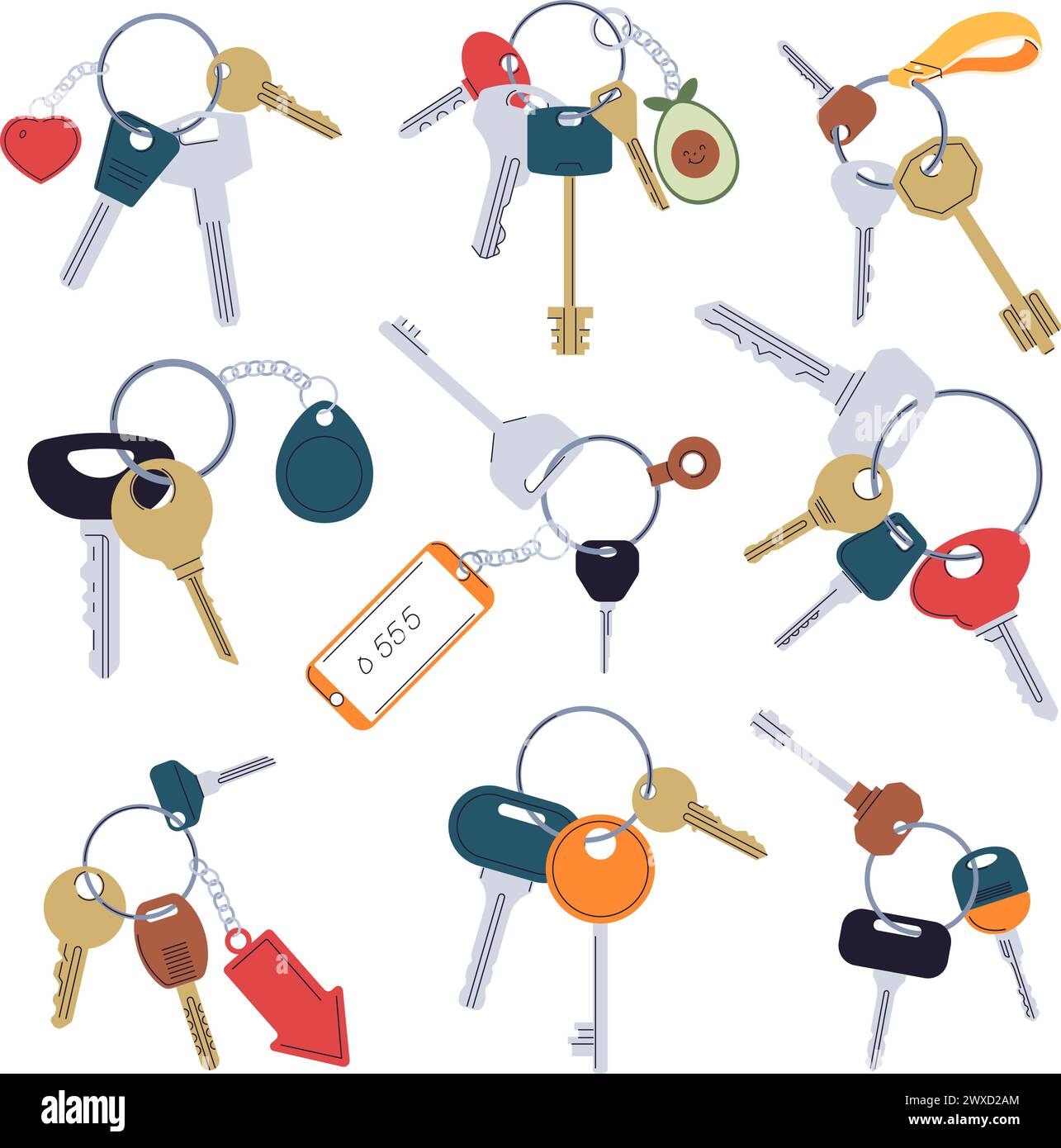 Clés avec porte-clés et nombre de modèles de pièce Illustration de Vecteur