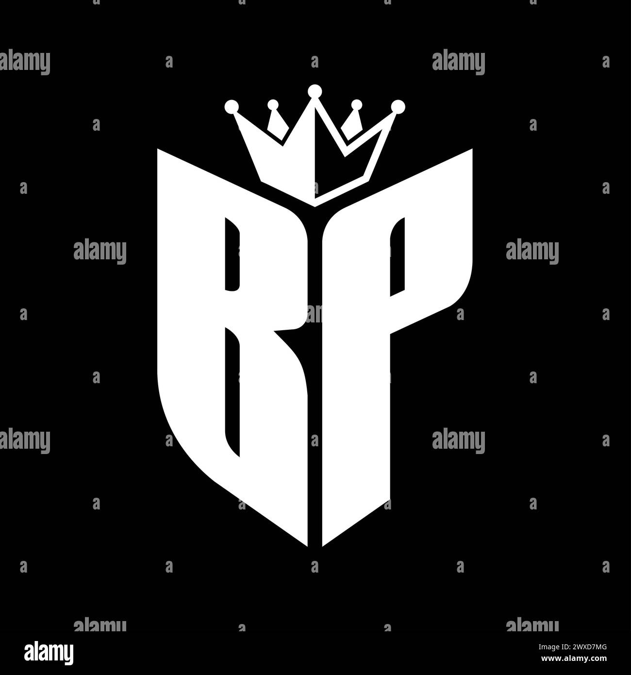 Lettre BP monogramme avec forme de bouclier avec modèle de conception de couleur noir et blanc couronne Banque D'Images