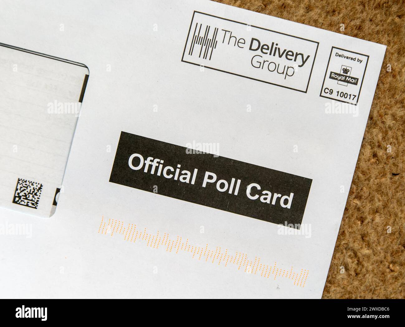 La carte de sondage officielle de l'enveloppe du groupe de livraison livrée par Royal mail, Royaume-Uni Banque D'Images