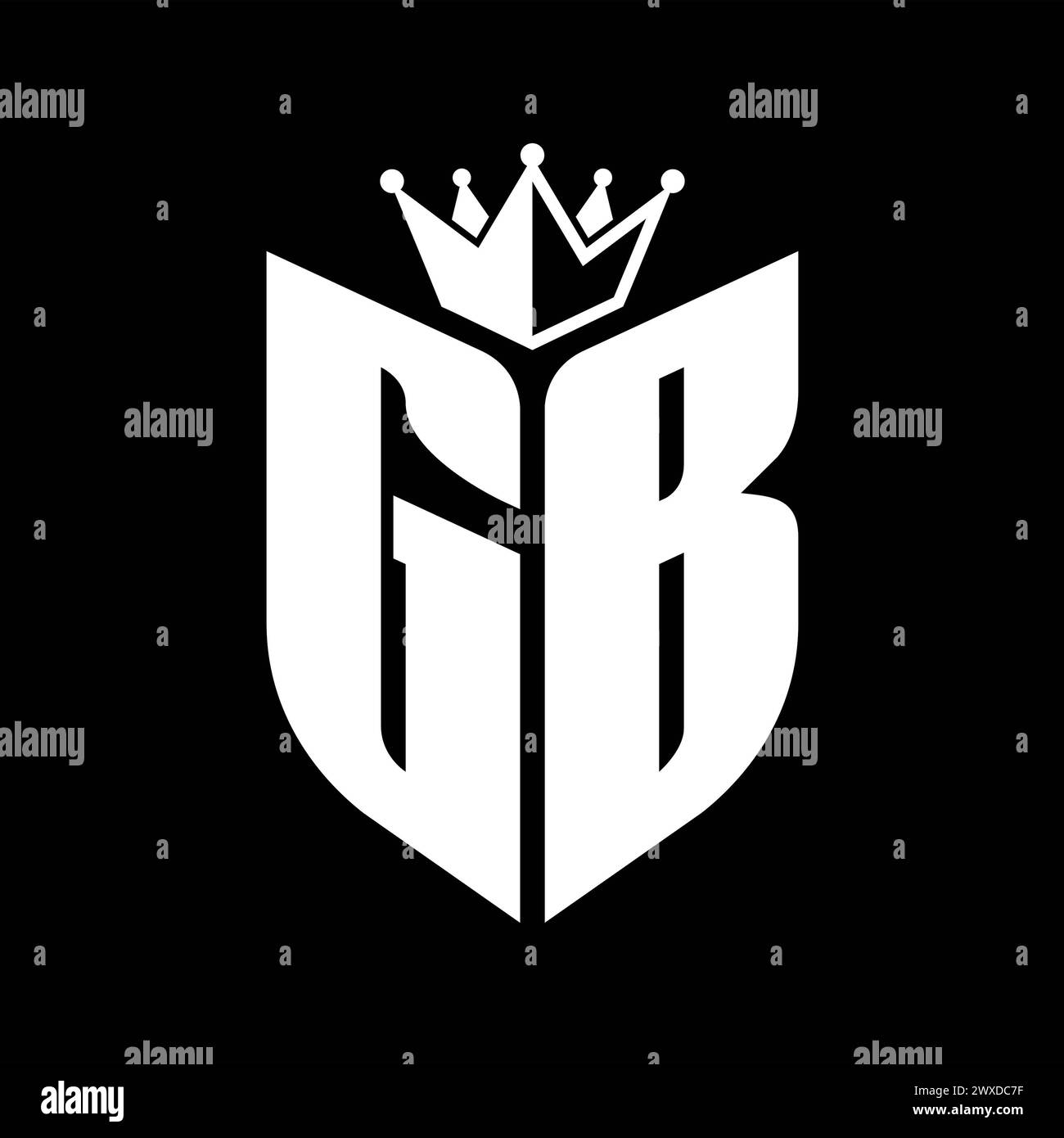 Monogramme lettre GB avec forme de bouclier avec modèle de conception de couleur noir et blanc couronne Banque D'Images