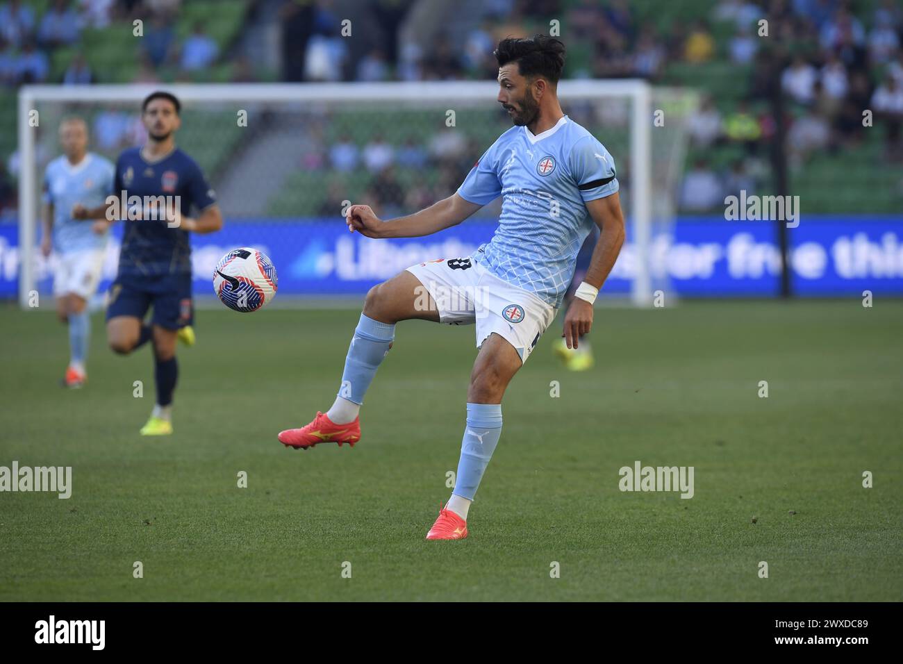 MELBOURNE, AUSTRALIE 30 mars 2024. Milieu de terrain de Melbourne City Allemand Tolgay Arslan(10) en action lors de la manche masculine de la Ligue A 22 Melbourne City v Newcastle United jets à AAMI Park, Melbourne, Australie. Crédit : Karl Phillipson/Alamy Live News Banque D'Images