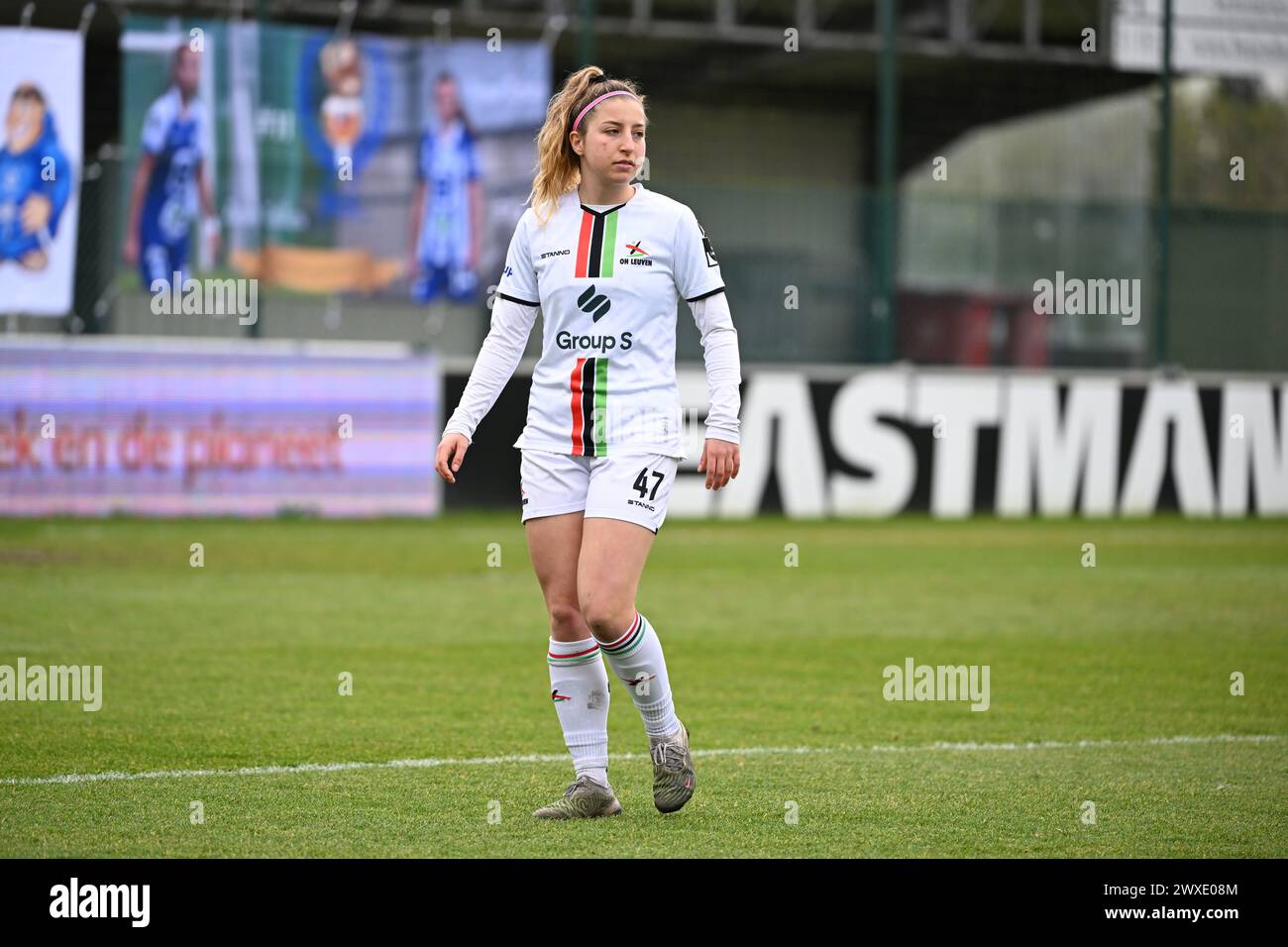 Oostakker, Belgique. 30 mars 2024. ELISA Carravetta (47 ans) de l'OHL photographiée lors d'un match de football féminin entre KAA Gent et OH Leuven le 2e jour de PO1 de la saison 2023-2024 de la Super League belge Lotto Womens, le samedi 24 mars 2024 à Oostakker, BELGIQUE . Crédit : Sportpix/Alamy Live News Banque D'Images
