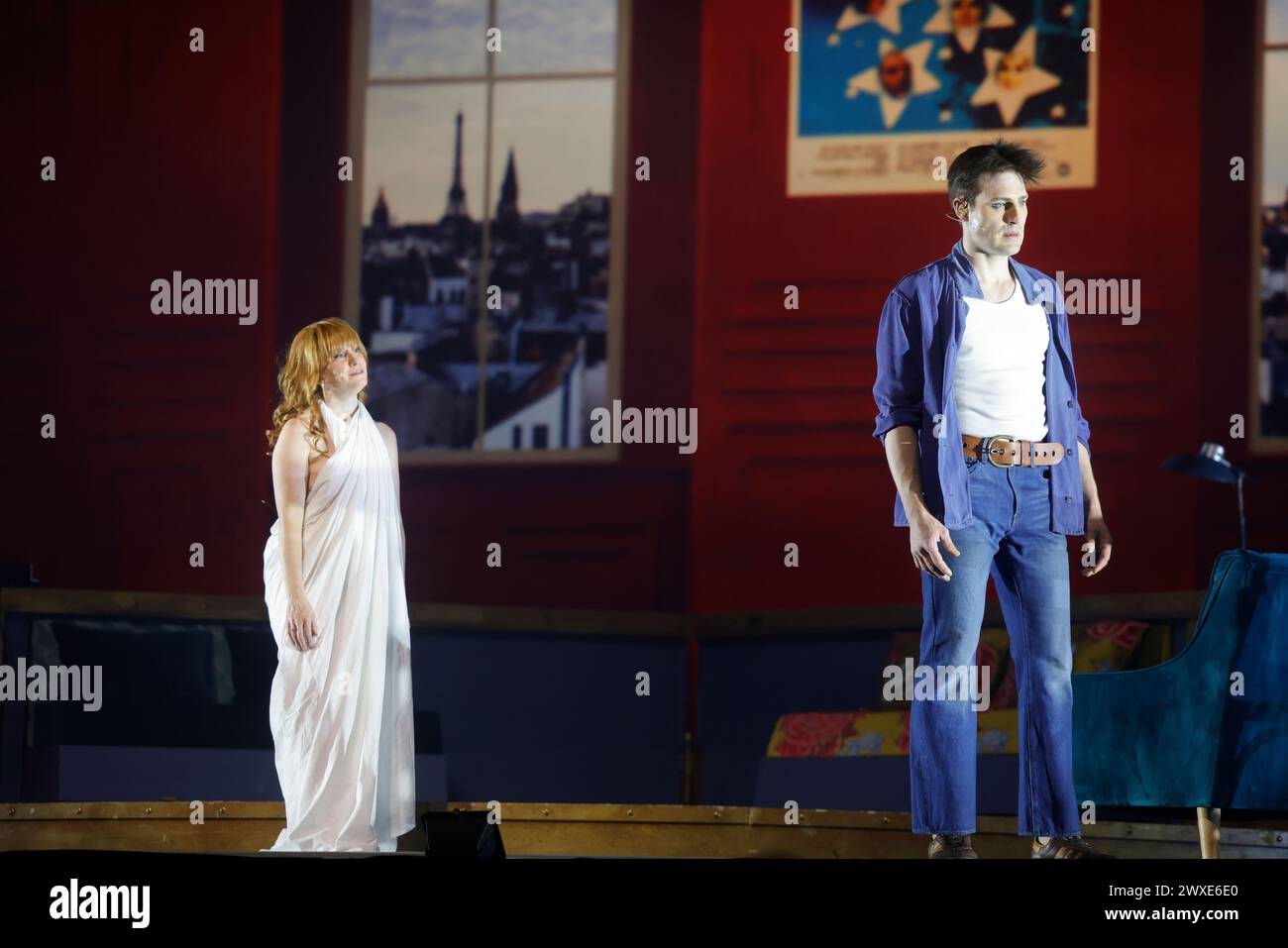 Limoges, France. 29 mars 2024. Comédie musicale je VAIS T’AIMER (je VOUS AIMERAI), un spectacle « événementiel » qui rassemble toutes les générations. Zénith de Limoges, France. 29 mars 2024. Voyagez de Paris à New York à bord du légendaire paquebot « France ». Je VAIS T'AIMER est une histoire originale autour des tubes de Michel Sardou : chansons iconiques et textes très modernes. Il raconte l’histoire des destins croisés des jeunes Français sur plusieurs décennies, des années Kennedy à nos jours. Zénith de Limoges, Limousin, haute-Vienne, France, Europe. Crédit : photo de HM images/Alamy Live News. Banque D'Images