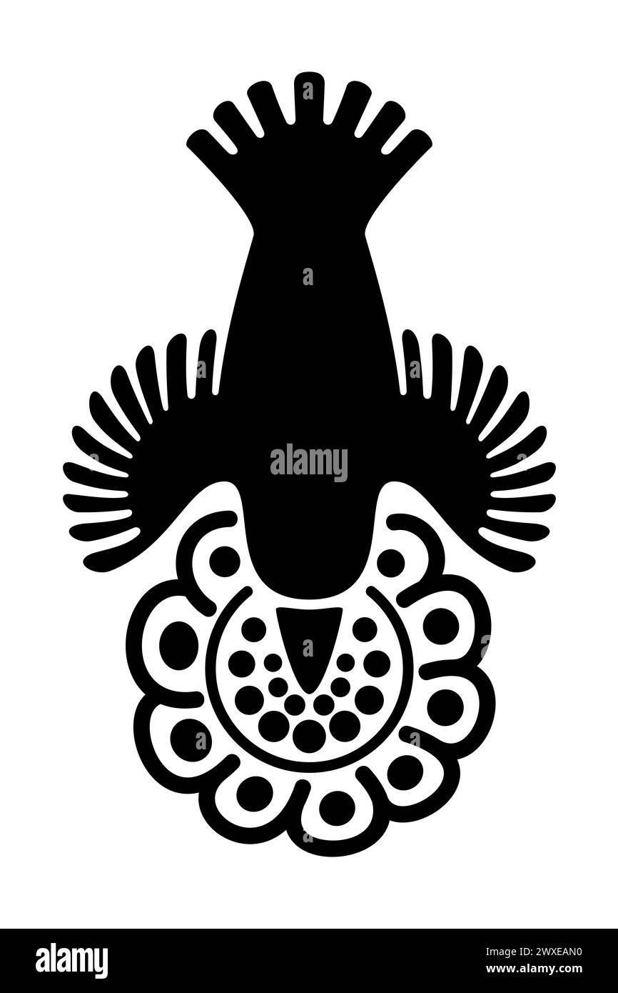 Colibri sur une fleur, motif et symbole du Dieu aztèque Huitzilopochtli, dont le nom signifie Huitzilin ou colibri du Sud. Banque D'Images