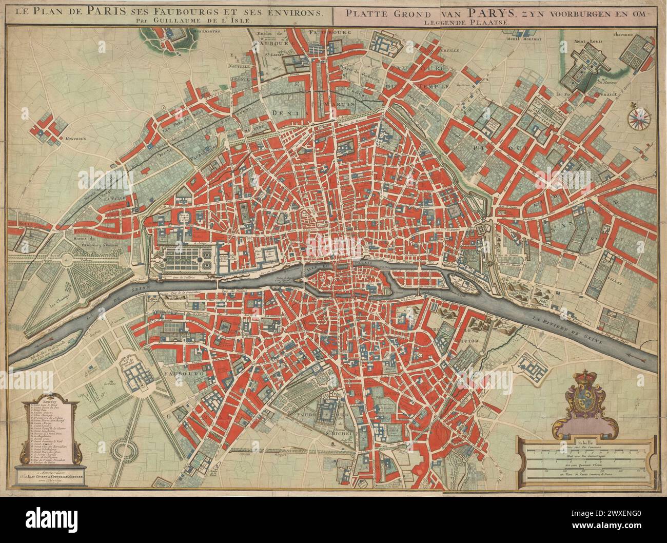 Vintage Map Paris et ses environs, par Guillaume Delisle, éditeur : Covens & mortier, (mentionné sur l'objet), vers 1750s Banque D'Images