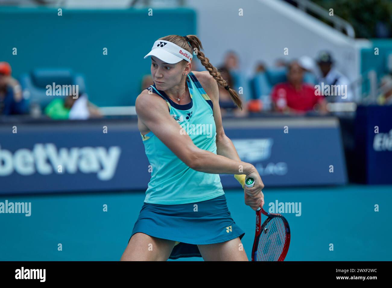 Miami Gardens, Floride, États-Unis. 30 mars 2024. Elena Rybakina (KAZ) vs Danielle Collins (USA) lors du tournoi mondial de tennis à l'Open de Miami 2024 présenté par Itau. Crédit : Yaroslav Sabitov/YES Market Media/Alamy Live News. Banque D'Images
