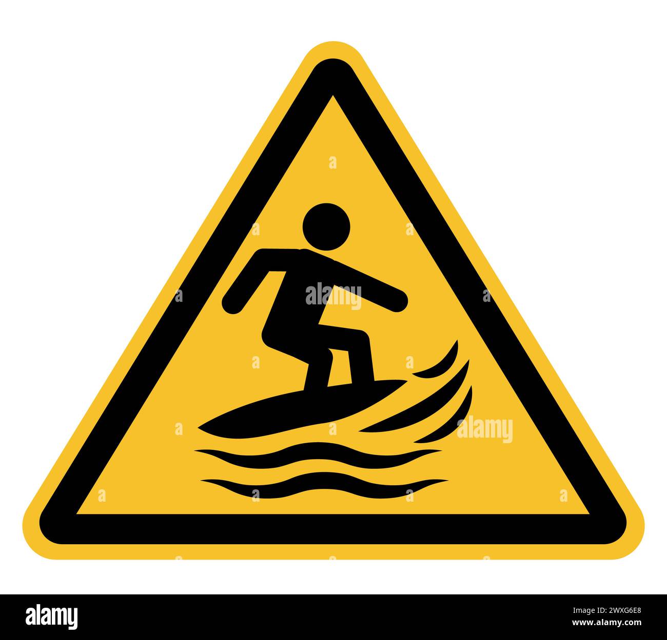 Icône attention planche de surf heurter des personnes dans l'eau. Panneau de signalisation de la zone des bateaux de surf. Symbole planches de surf. style plat. Banque D'Images